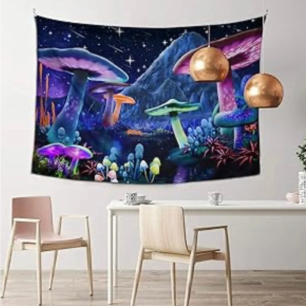 Colorful Wall Tapestry, Mushroom Wall Hanging Starry Sky  (H59.1”xW82.7”)‎